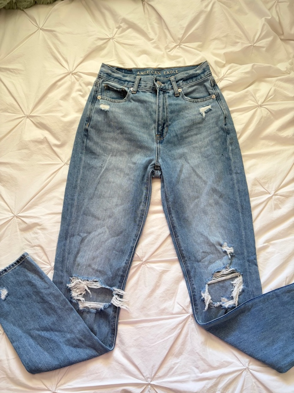 American Eagle Outfitters Light Blue Straight-Leg Distressed Jeans